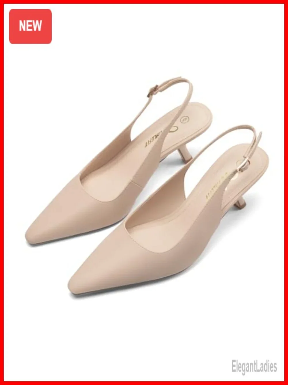 Women's Pointed Toe Kitten Heel Slingback Pumps with Adjustable Strap Faux